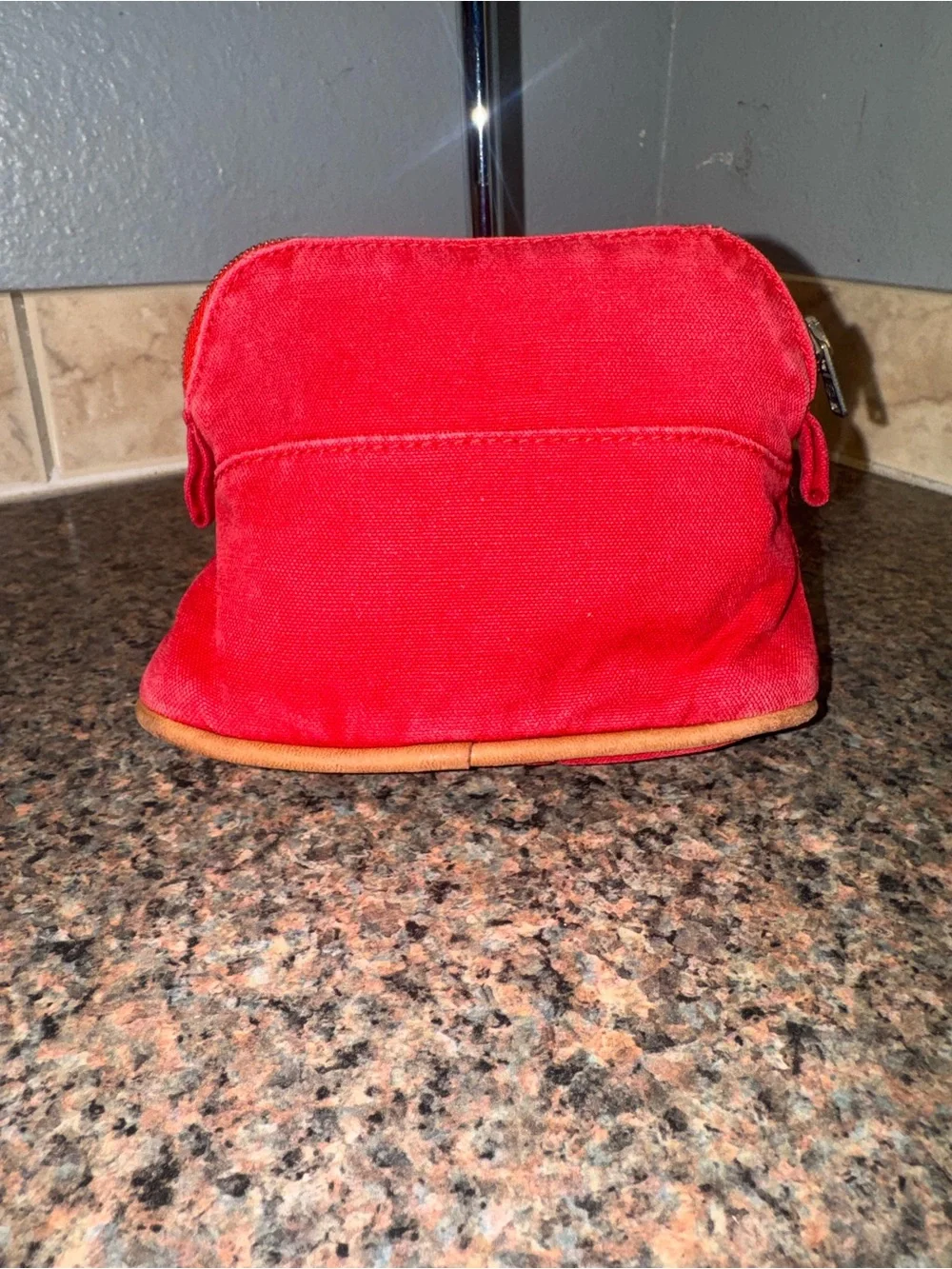 Hermès Bolide Cotton Canvas Cosmetic Pouch - Red ✅AUTHENTIC✅